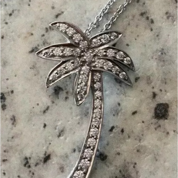 Platinum Diamond Palm Tree Necklace 